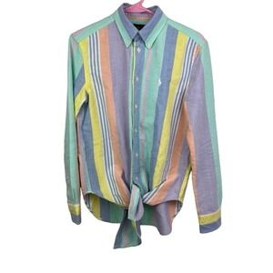 Ralph Lauren Colorful striped button up tie front Easter dress shirt Womens xs